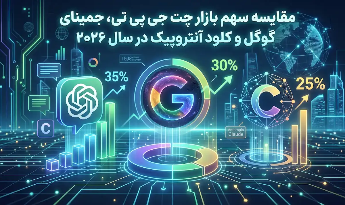 مقایسه سهم بازار چت جی پی تی، جمینای گوگل و کلود آنتروپیک در سال ۲۰۲۶