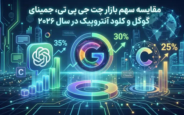 مقایسه سهم بازار چت جی پی تی، جمینای گوگل و کلود آنتروپیک در سال ۲۰۲۶